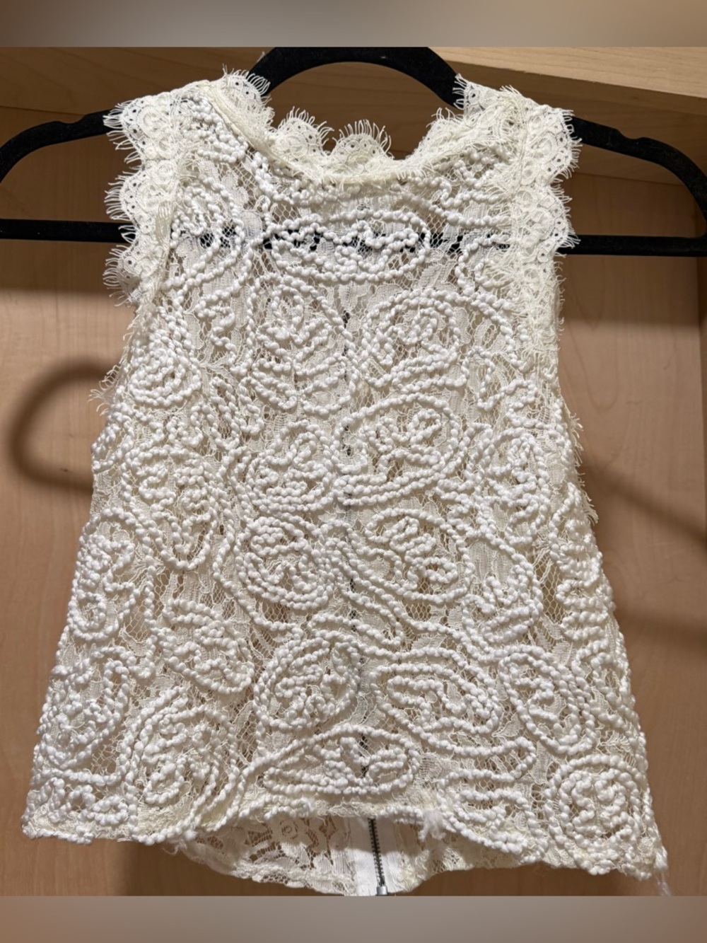 Zara Cream Lace Crochet Sleeveless Backzip Top